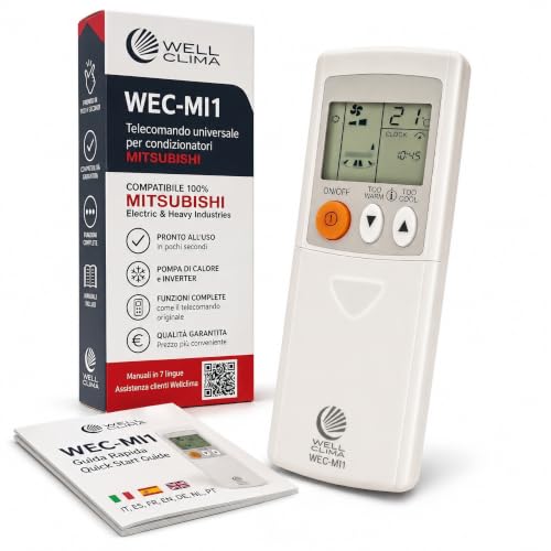 Wellclima WEC-MI1 Telecomando Universale per Condizionatori Mitsubishi, Pronto all'Uso in Secondi, Compatibile con Pompa di Calore e Inverter, Compatibilit&agrave; Garantita ASIN