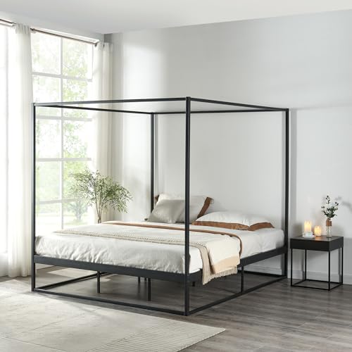 [en.casa] Letto a Baldacchino Letto Matrimoniale 160 x 200 cm Struttura Rettangolare in Metallo Nero Stile Classico