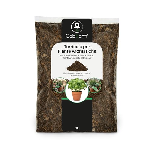 GebEarth® | Terriccio per Piante Aromatiche da 1 Litro | Substrato con Torbe di Sfagno e Pomice Naturale | Terra per Basilico, Rosmarino, Salvia, Timo, Lavanda e tutti i tipi di aromatiche.