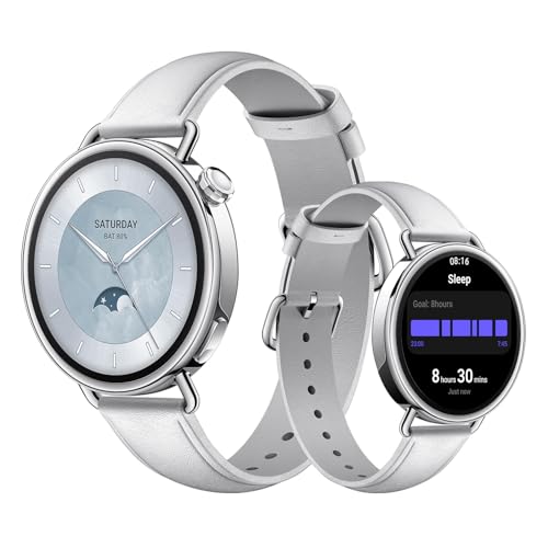 XIAOMI Watch S4 41mm: smartwatch compatto ultra-leggero da 32g, previsione ciclo, controllo della salute con un tap, 150+ modalit&agrave; sportive, funzioni sicurezza, HyperOS 3, cinturino in pelle bianco