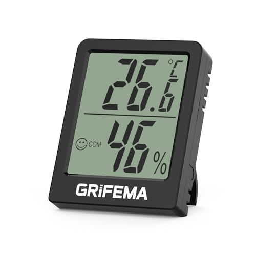GRIFEMA GA2902B Mini Termometro Digitale Interno Igrometro, Piccolo Digitale Misuratore di Umidit&agrave;, Adatto per Serre, Vivai, Cantine, Termometro per Rettile, Nero