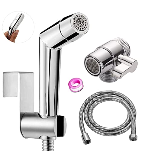Doccetta bidet a mano, doccetta regolabile ABS Cromo kit spray per pannolini per bambini, con erogatore per rubinetto, tubo e gancio o supporto a parete