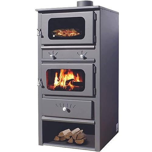 Stufa a Legna e Carbone con Forno in Acciaio 11-14KW Ischia Con Termometro e Regolazione Aria Primaria e Secondaria