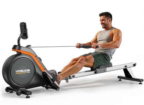 YOSUDA Vogatore magnetico, capacit&agrave; di carico 158,8 kg, pieghevole per uso domestico, con monitor LCD, supporto per tablet e comodo cuscino per seduta