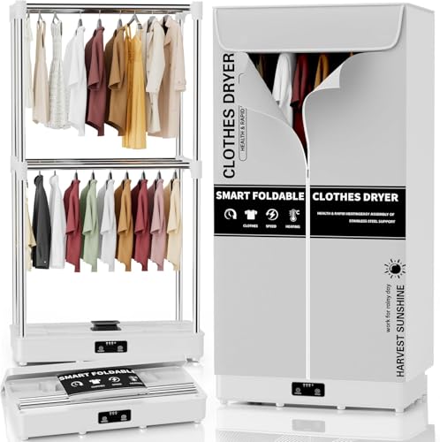 Kiseely Stendino Elettrico Asciugabiancheria, Asciugatrice portatile pieghevole con timer, facile da trasportare e con grande capacità per la casa | Appartamenti | Camper (Grigio CO6)