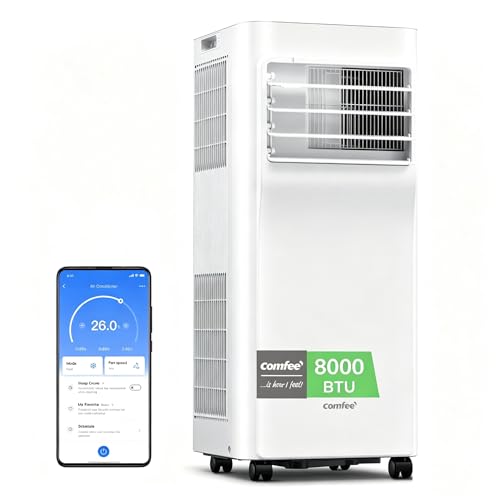 COMFEE' Condizionatore Portatile 8000 BTU/h 2.3kW, controllo APP, 3 modalit&agrave;, 3 velocit&agrave; di ventilazione, timer 24H, per soggiorni e appartamenti di 29㎡/78m&sup3;, funziona con Alexa [Classe energetica A]