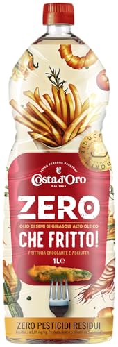 Costa d&rsquo;Oro &ndash; Che Fritto! 1 L. Olio di semi di girasole alto oleico, primo in Italia certificato con zero pesticidi residui. Ideale per fritture croccanti, asciutte e leggere! PET da 1 L.