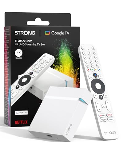 STRONG LEAP-S3+V2 Streaming Smart TV Box 4K UHD – 2GB RAM + 16GB Memoria, HDR10+ & Dolby Vision, WiFi 5 & BLE 5, Porta Ethernet (RJ45), Assistente Vocale, Bianco