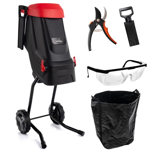 LEHMANN Biotrituratore Elettrico, Trituratore Rami e Foglie, Diametro di taglio fino 45 mm, Sacco Raccolta 45 L, Lame Acciaio al Carbonio SK5, Silenzioso, Accessori - Forbici e Occhiali di Sicurezza