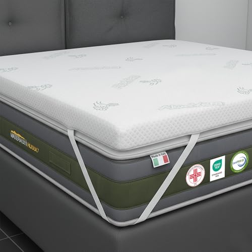 Topper una piazza e mezza 120x190 in Memory Foam ad Alta Densit&agrave; 5 cm | Correttore materasso sfoderabile in Aloe Vera | Coprimaterasso imbottito Rinfrescante massaggiante e traspirante | Made in Italy