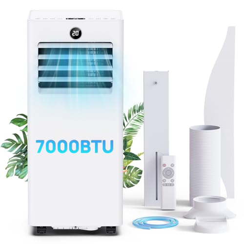 Condizionatore Portatile 7000BTU, 4 IN 1 Climatizzatore Portatile con Raffrescamento Ventilazione Deumidificazione Silenzioso, Timer 24H, Basso Consumo, Kit di Installazione, per Casa Ufficio Camere