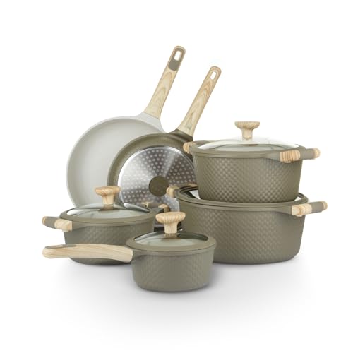 Batteria pentole 10 pezzi Bambù verde e crema