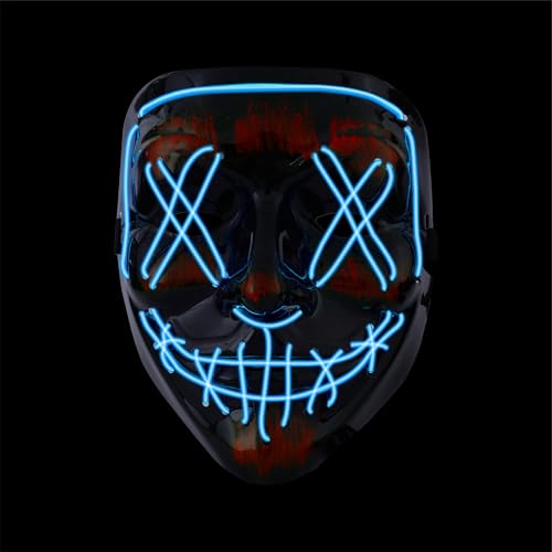 Maschera di Halloween ispirata a &ldquo;The Purge&rdquo; con LED blu, controllabile, per Halloween e Carnevale, costume di travestimento per uomo e donna, in diversi colori