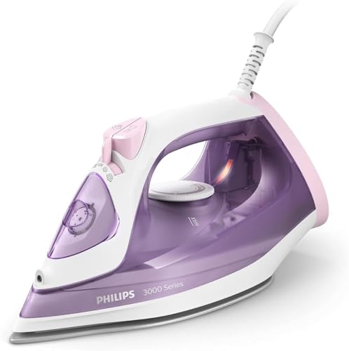 Philips Ferro da stiro a vapore 3000 Series &ndash; 2.000 W, potenza costante di 30 g/min, colpo di vapore da 140 g, piastra in ceramica, vapore verticale, viola/bianco (DST3010/30)