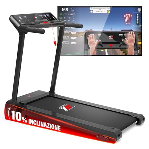 YM Tapis Roulant Salvaspazio 16 km/h, Marchio Italiano, Inclinazione, APP Compatibili, Pieghevole, Ampia Superfice, 2 Sistemi Controllo (TASTI + GESTUALE) Brevettato, NEXT 4000 Your Move Nero