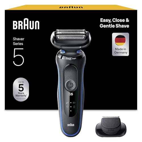 Braun Series 5 Regolabarba Uomo, Rasoio Elettrico Barba, EasyClean, Wet&Dry, Ricaricabile, Rasoio A Lamina Senza Fili, Idea Regalo, 51-B1000s Blu