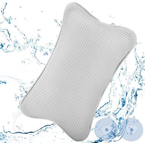 Collazoey Cuscino da Bagno,cuscino da bagno per la vasca da bagno,con 2 potenti ventose,per una presa salda,Cuscini per Vasca da Bagno Ergonomici, per un rilassamento ottimale del collo (grigio)