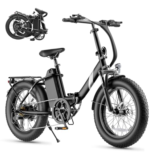 Touroll Bicicletta Elettrica S3 Nero, 20"×3.0" fat bike elettrica con Autonomia 65 km,Bici Elettrica pieghevole con Motore 40 Nm, Forcella Ammortizzata, Portapacchi, Bici Elettrica Uomo e Donna