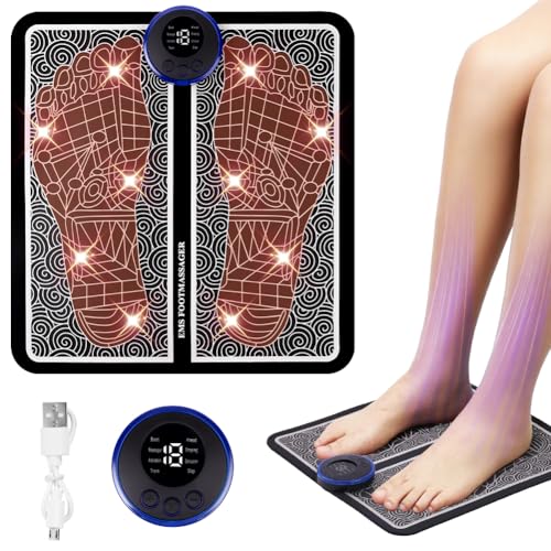 OSDUE Massaggiatore per Piedi,EMS Massaggiatore Elettrico Pieghevole e Portatile,8 Modalit&agrave; e 19 Intensit&agrave;,per la Circolazione Sanguigna e il Sollievo dal Dolore Muscolare,per Uomo e Donna