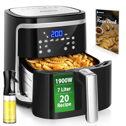 Aigostar Cube 30IBT - Friggitrice ad Aria XXL, 1900W, 7L air fryer, Pannello touch a led, 20- Ricette, Cestello removibile anti aderente, Mantenimento calore, 7 Scelte gi&agrave; programmate