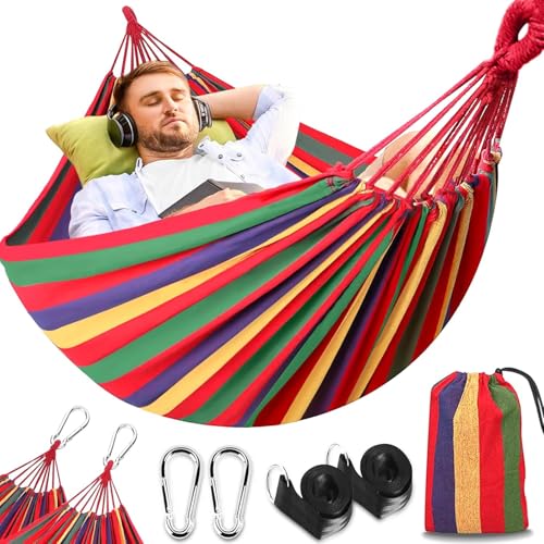 Amaca da Campeggio in Tela 300x150 cm, Capacit&agrave; di Carico di 270 kg, Traspirante, Durevole Amaca Portatile con Borsa, 2 Moschettoni Premium, 2 Cintura di nylon, Per Esterno Giardino Spiaggia