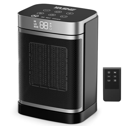 YASHE Stufa Elettrica 1500W, Termoventilatore Portatile PTC per Interni con Telecomando, Termostato, Modalit&agrave; ECO, Oscillazione 70&deg;, Timer 12H, Stufetta Sicura e Silenziosa per Casa Ufficio