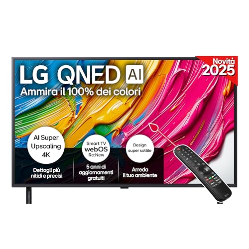 LG QNED AI QNED80 TV 43 pollici, Smart TV 4K, Processore &alpha;7 Gen8, Dynamic QNED Color, Design Super Slim, webOS con AI e telecomando puntatore AI, Gaming con VRR 4K@60Hz, 43QNED80A6A 2025