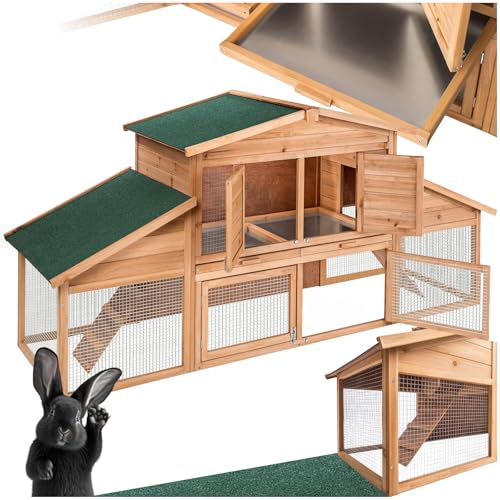 tectake&reg; Conigliera da Esterno, 4 Porte, 2 Piani, 2 Rampe, con Zona Riposo, Tetto Idrorepellente, Recinto Per Conigli, XXL Gabbia Esterno, Casetta, Recinto Piccoli Animali, Legno, 226 x 77 x 95,5 cm