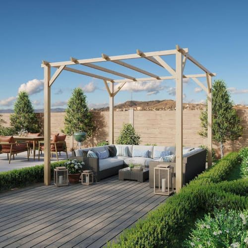 Pergola in Legno 3x3 m per Esterno e Giardino &ndash; Pino Massello Impregnato in Autoclave &ndash; Struttura per Gazebo o Carport &ndash; Kit di Montaggio Incluso &ndash; Altezza 247 cm &ndash; Colore Naturale