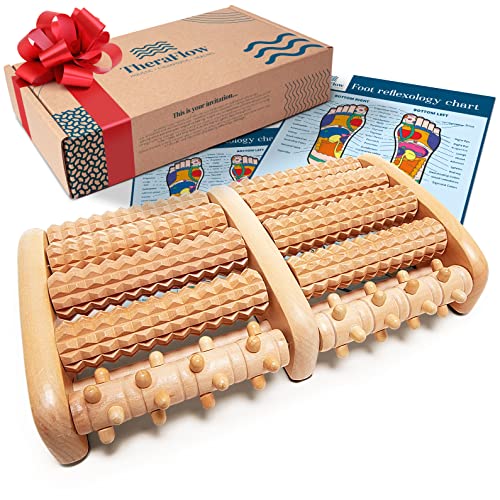 TheraFlow Massaggiatore Plantare Shiatsu, Rulli Fascite - Massaggiatore piedi con pallina massaggio muscolare, rullo massaggio, Rilascio la Fascite Plantare, Include Guida alla Riflessologia Plantare