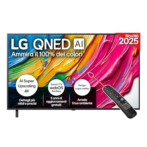 LG QNED AI QNED80 TV 55 pollici, Smart TV 4K, Processore &alpha;7 Gen8, Dynamic QNED Color, Design Super Slim, webOS con AI e telecomando puntatore AI, Gaming con VRR 4K@60Hz, 55QNED80A6A 2025