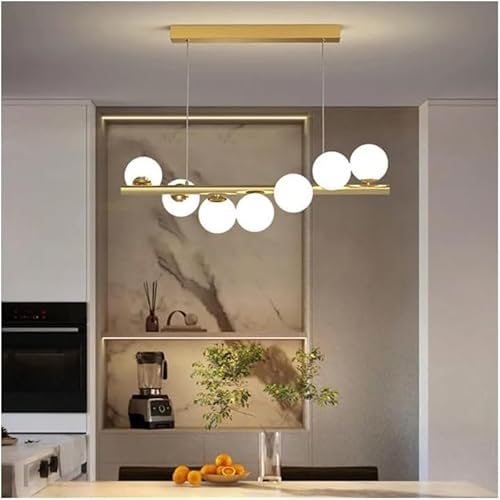 TEKHOME Lampadario Moderno a Sospensione 7 Luci G9, Design Bianco e Ottone, Altezza Regolabile, per Soggiorno Cucina Sala da Pranzo Camera da Letto &ndash; Senza Lampadine A06