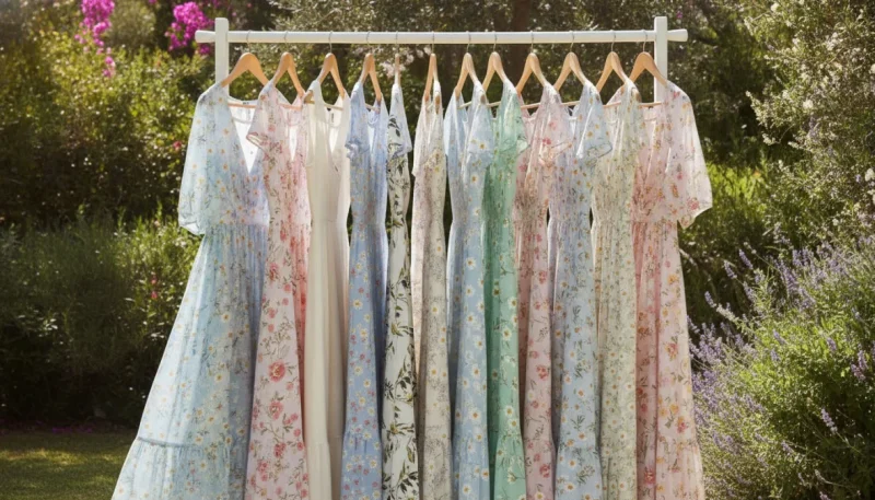Collezione di abiti estivi donna eleganti e casual in tessuti leggeri con stampe floreali e colori pastello