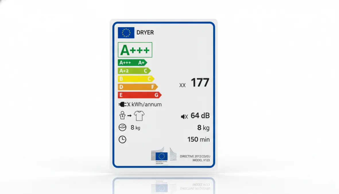 Etichetta energetica asciugatrice classe A+++ con indicazione consumi energetici