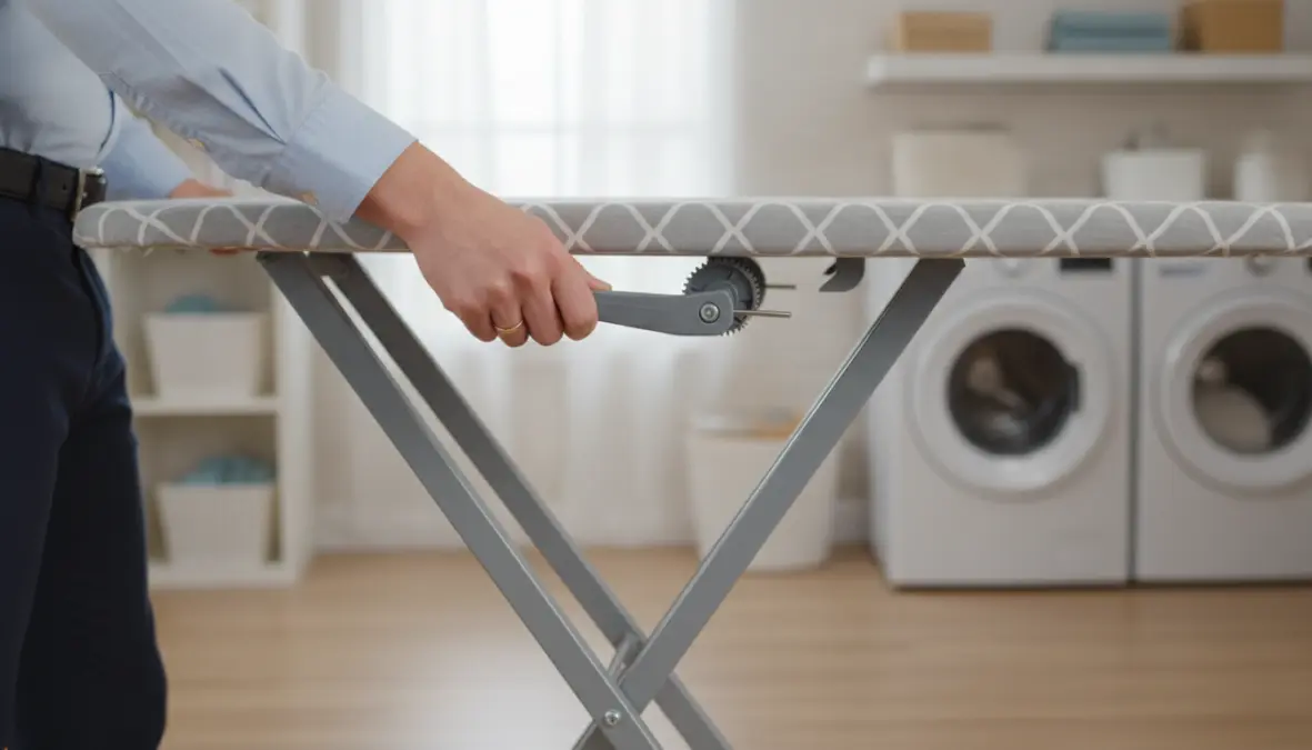 Sistema di regolazione altezza asse da stiro con altezza regolabile ergonomica