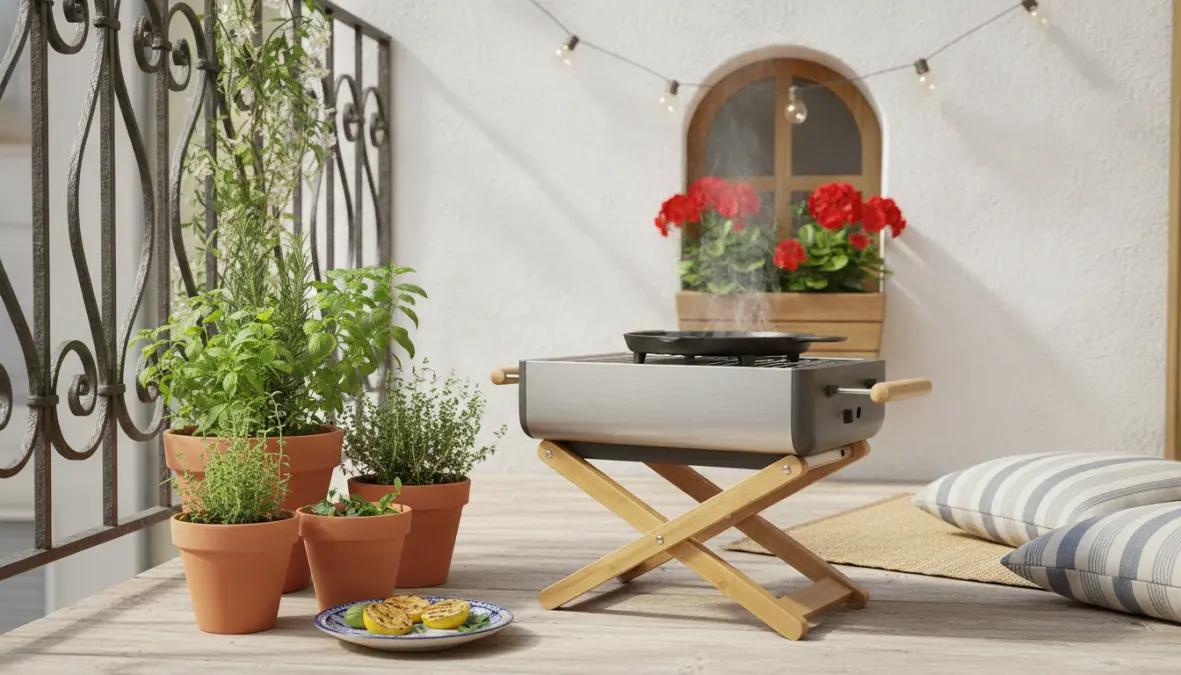 Barbecue elettrico da balcone compatto salvaspazio per appartamento