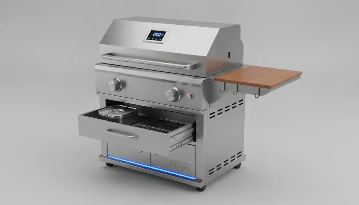 Barbecue elettrico professionale con termostato regolabile e vaschetta raccogli grasso