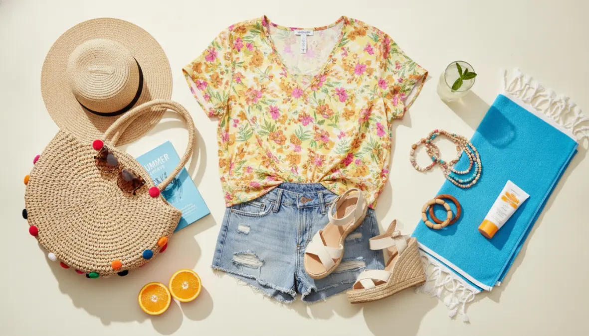 Outfit casual estivo con camicetta donna fresca a fantasia floreale e shorts