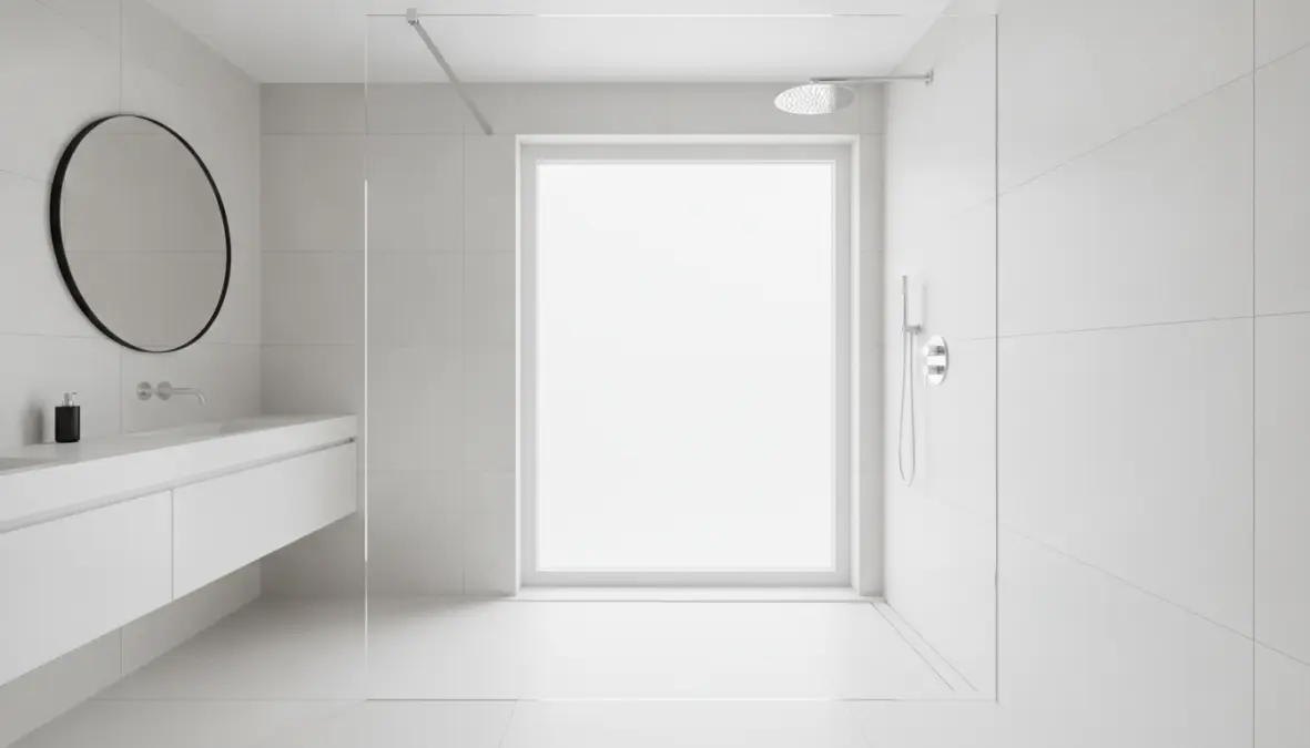 Box doccia walk-in moderno con parete in cristallo senza telaio