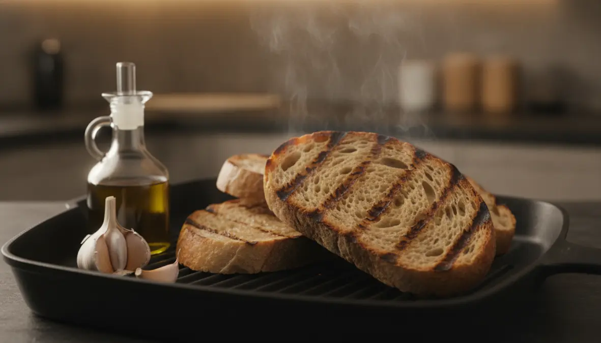 Pane tostato croccante per bruschette perfette su griglia calda