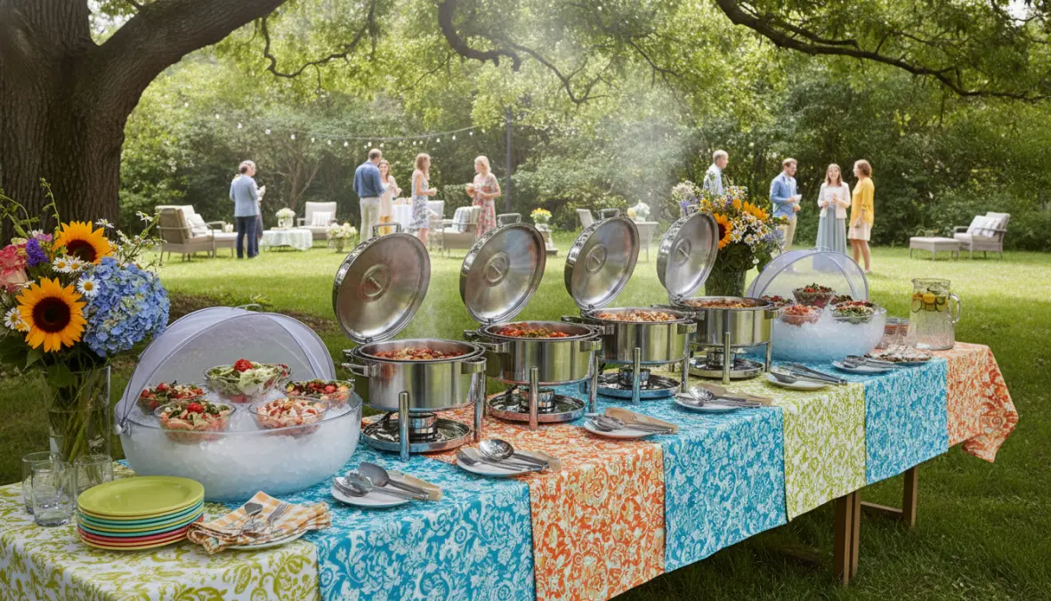 Organizzazione pratica di un buffet in giardino con sistemi di conservazione dei cibi