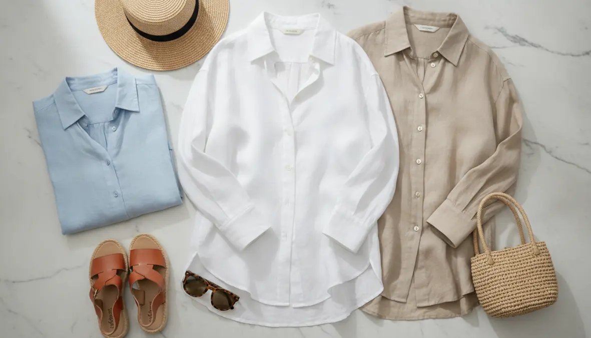 Diversi modelli di camicia lino donna: oversize, manica corta e elegante