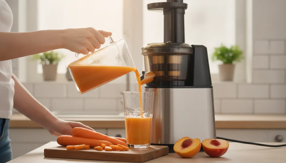 Preparazione centrifugato estivo con estrattore di succo e frutta fresca