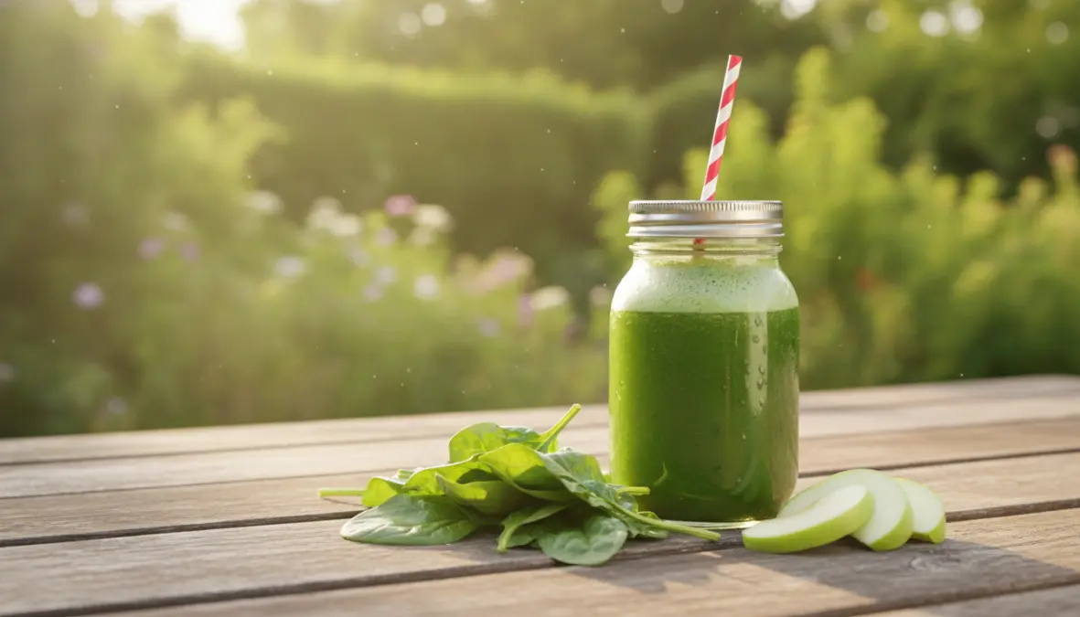 Centrifugato detox verde estivo con verdure fresche e frutta