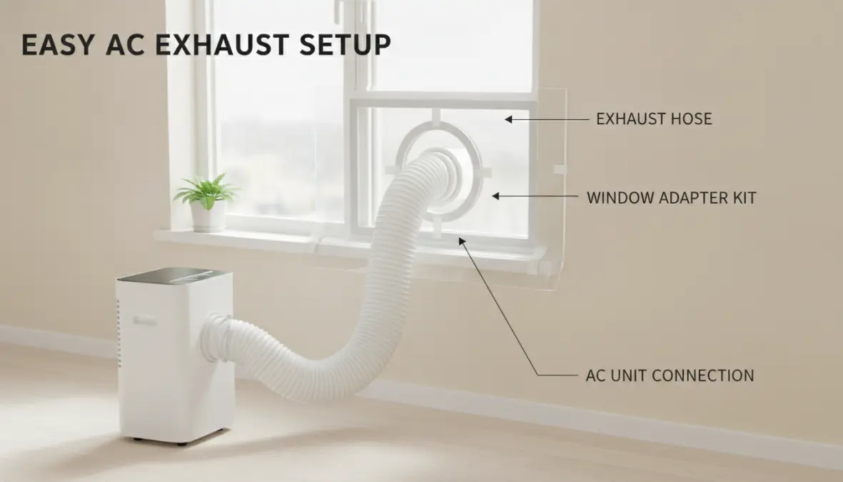 Installazione tubo scarico condizionatore portatile attraverso finestra con kit adattatore
