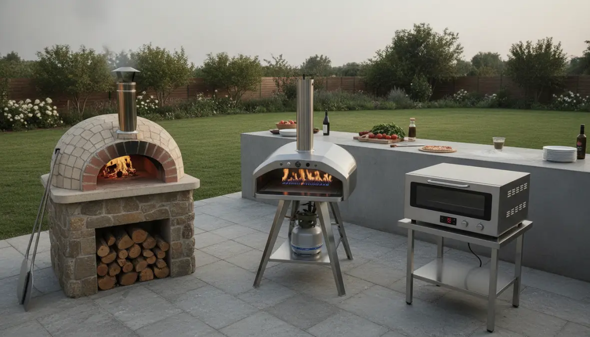 Confronto tipologie forno pizza esterno: legna, gas ed elettrico in giardino