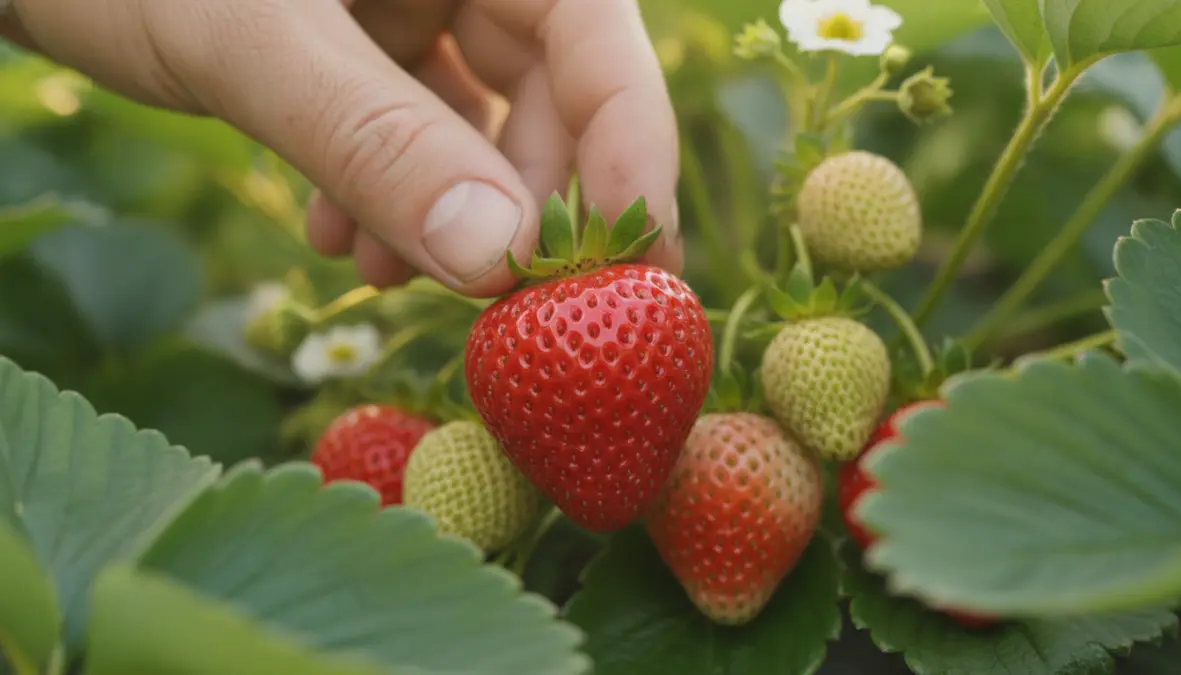 Raccolta di fragole mature coltivate in vaso sul balcone