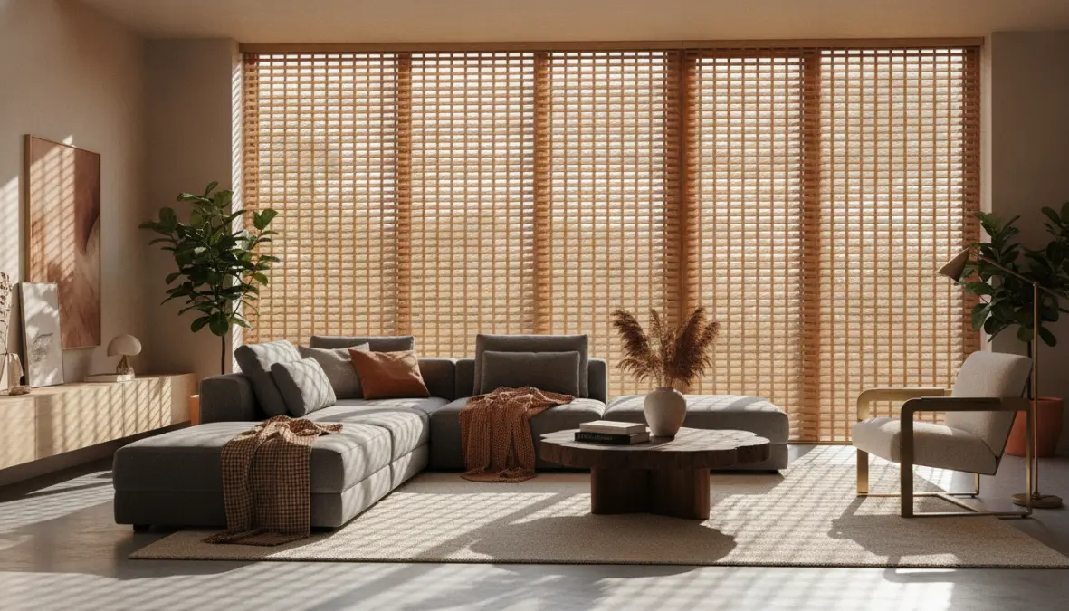 Frangisole interni veneziani con lamelle orientabili installati in soggiorno moderno