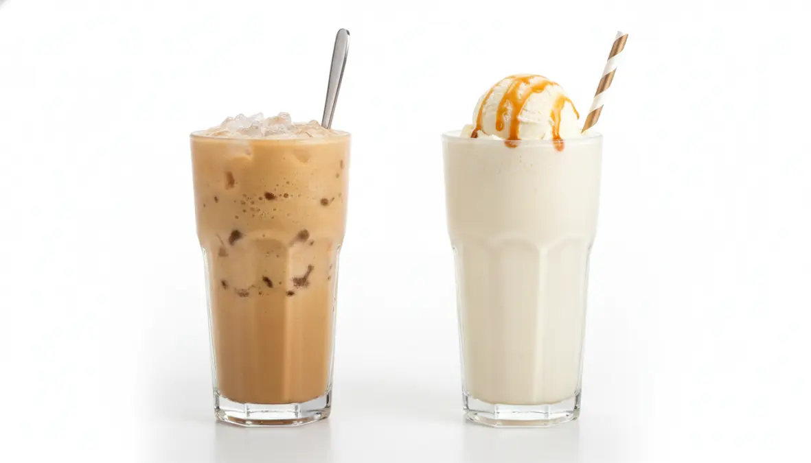 Confronto visivo tra frappè con ghiaccio tritato e milkshake cremoso con gelato