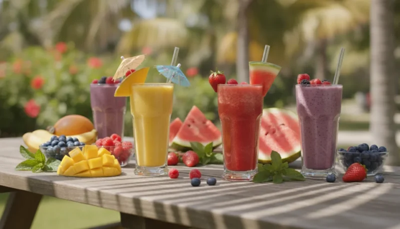 Frullati estivi colorati e rinfrescanti con frutta fresca di stagione